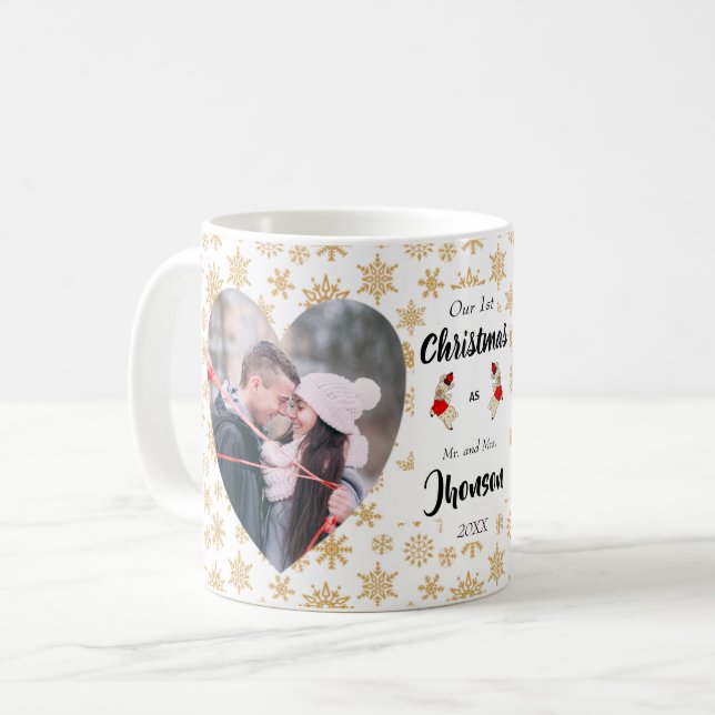 First Christmas as Mr. and Mrs. Snowflake Photo Coffee Mug (Front Left)