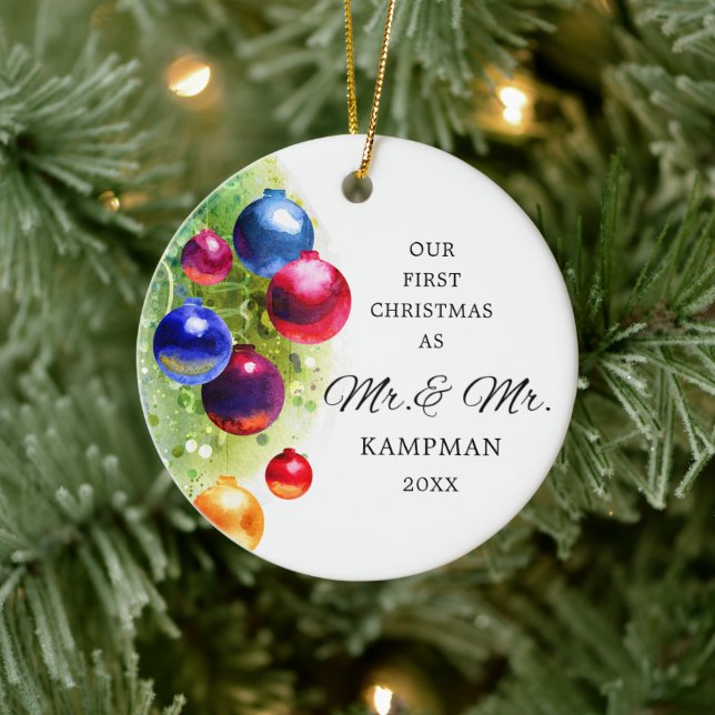 First Christmas As Mr & Mr Personalised Baubles Ceramic Ornament (Tree)