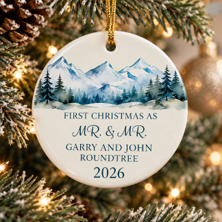 First Christmas as Mr. & Mr. Personalised Mountain Ceramic Ornament