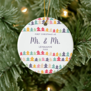 First Christmas As Mr & Mr Personalised Xmas Trees Ceramic Ornament