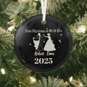 First Christmas As Mr & Mrs 2025 Personalised Glass Tree Decoration