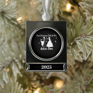 First Christmas As Mr & Mrs 2025 Personalised Silver Plated Banner Ornament