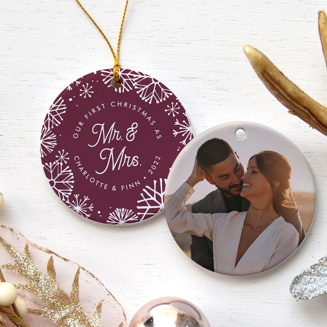 First Christmas As Mr. & Mrs. | Back Photo Ceramic Ornament (Creator Uploaded)