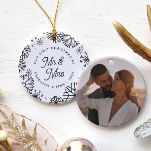 First Christmas As Mr. & Mrs. Back Photo Ceramic Ornament