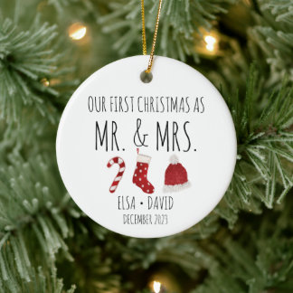 First Christmas as Mr. & Mrs. Christmas Stocking Ceramic Ornament