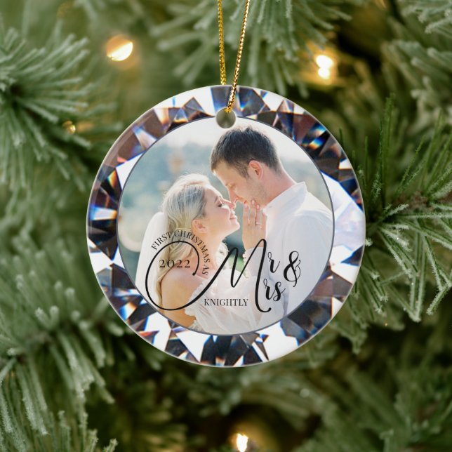 First Christmas as Mr Mrs Diamond 2 Photo Ceramic Ornament (Tree)