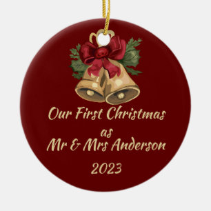 First Christmas as Mr & Mrs editable names & date Ceramic Ornament