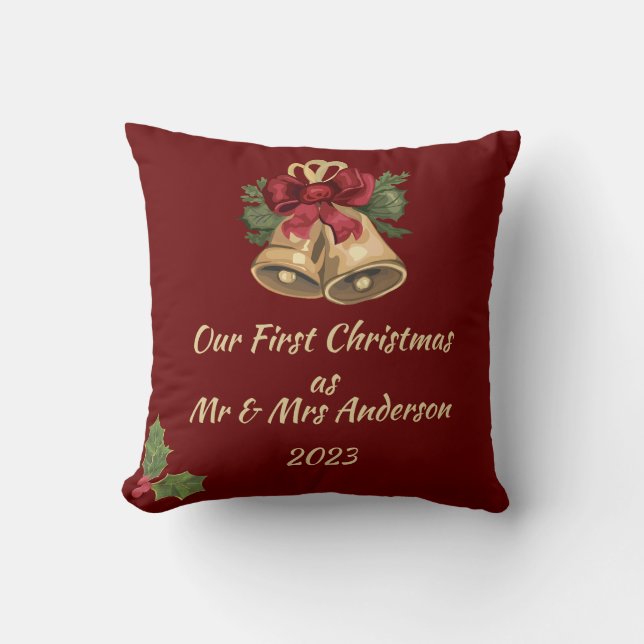 First Christmas as Mr & Mrs editable names & date  Cushion (Front)