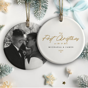 First Christmas As Mr & Mrs Newlywed Photo Modern Ceramic Ornament
