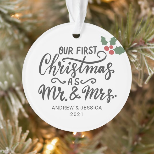 First Christmas as Mr. & Mrs. - Script | Wedding Ornament (Tree)