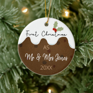 first christmas as mr & Mrs xmas pudding Ceramic Ornament