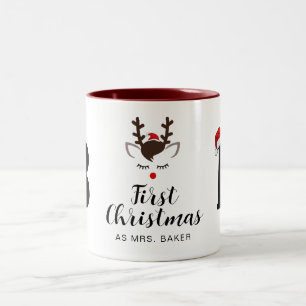 First Christmas As Mrs. Family Monogrammed Name Two-Tone Coffee Mug