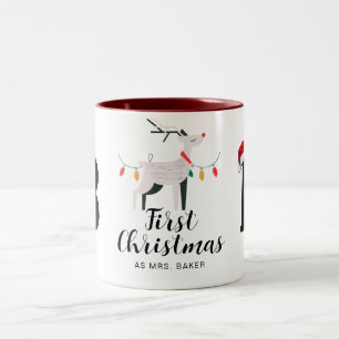 First Christmas As Mrs. Family Monogrammed Name Two-Tone Coffee Mug