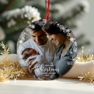 First Christmas as Mum and Dad Snowflake Photo Ornament