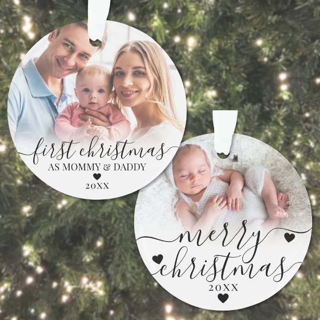 First Christmas As Mum Dad Baby Photo Ornament (First Christmas As Mom Dad Baby Photo Ornament)