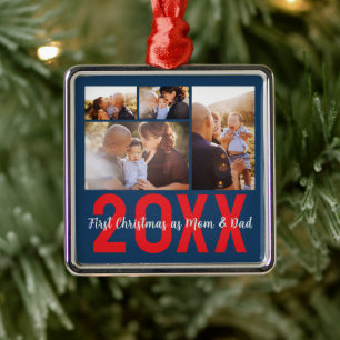 First Christmas as Mum & Dad Custom 4 Photo Metal Ornament