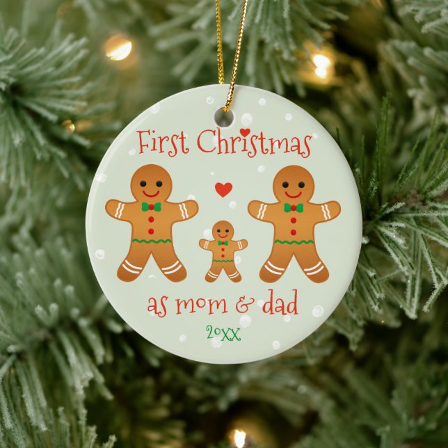 First Christmas as Mum & Dad - Gingerbread Men Ceramic Ornament (Tree)