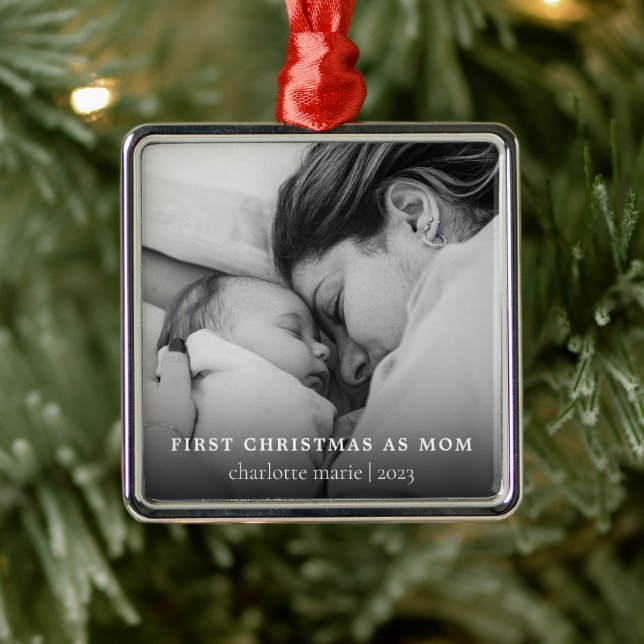 First Christmas As Mum Elegant Photo Metal Ornament (Tree)