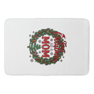 First Christmas As Mum Pine Wreath Tree Bath Mat
