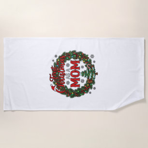 First Christmas As Mum Pine Wreath Tree Beach Towel