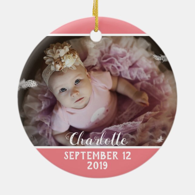 First Christmas as Mum pink with photo Ceramic Ornament (Back)