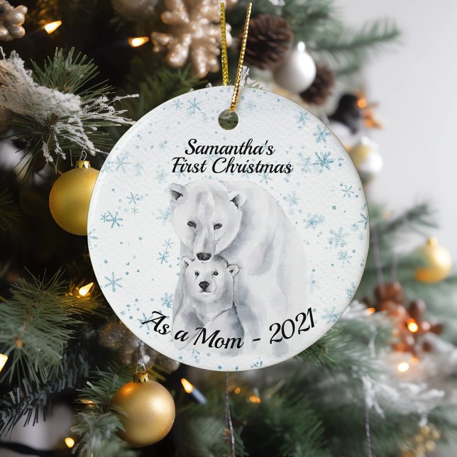 First Christmas as Mum Polar Bear Baby  Ceramic Ornament (Creator Uploaded)