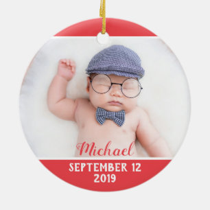 First Christmas as Mum red with photo Ceramic Ornament