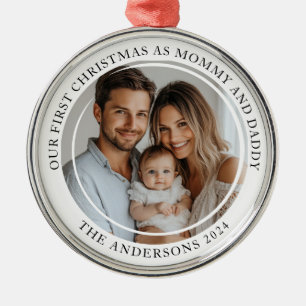 First Christmas As Mummy And Daddy Custom Photo Metal Ornament