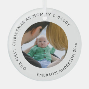 First Christmas as Mummy and Daddy Marble Photo Glass Tree Decoration