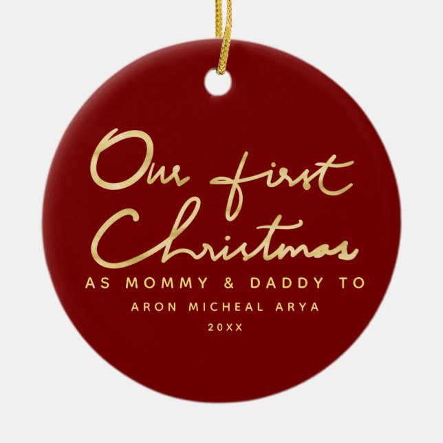 First Christmas as Mummy and Daddy with Photo Ceramic Ornament (Front)