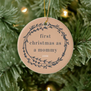 First Christmas As Mummy Personalised Boho Wreath Ceramic Ornament