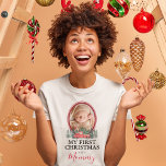 First Christmas as Mummy Red Truck T-Shirt<br><div class="desc">Family first christmas t-shirt featuring a photo of your baby with a two tone red border,  watercolor xmas trees,  a red pick up truck,  and the cute saying "my first christmas as mummy".</div>