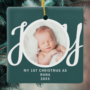First Christmas As Nana Photo Keepsake Green Ceramic Ornament