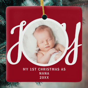 First Christmas As Nana Photo Keepsake Red Ceramic Ornament