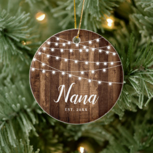 First Christmas As Nana Rustic Personalised Ceramic Ornament