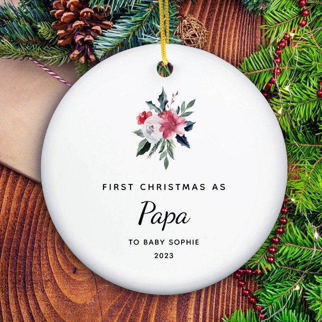 First Christmas as Papa | Simple and Elegant Ceramic Ornament (A holiday keepsake for his first Christmas as Papa)