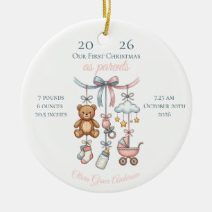First Christmas As Parents Baby Stats Photo Cute Ceramic Ornament