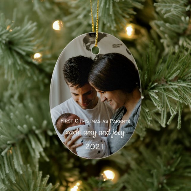 First Christmas As Parents Photo Ceramic Ornament (Tree)