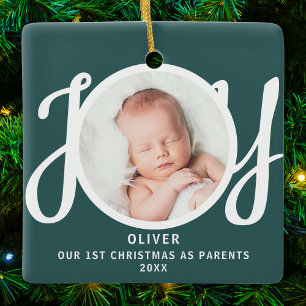 First Christmas As Parents Photo Green Keepsake Ceramic Ornament