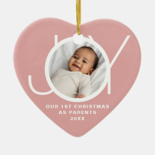 First Christmas As Parents Photo Joy Pink Ceramic Ornament