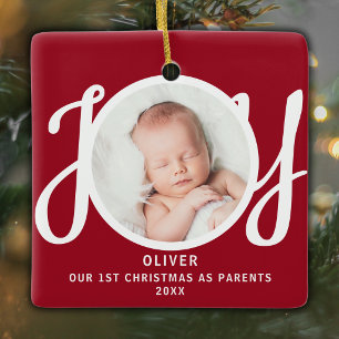 First Christmas As Parents Photo Keepsake Red Ceramic Ornament