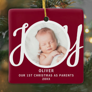First Christmas As Parents Photo Maroon Keepsake Ceramic Ornament