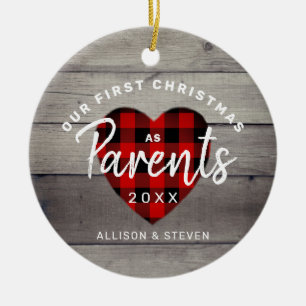 First Christmas As Parents Rustic Personalised Ceramic Ornament