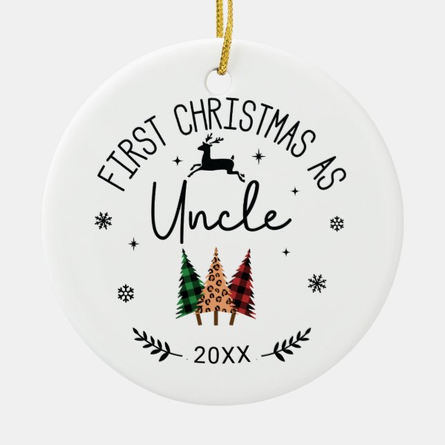 First Christmas As Uncle Photo Ceramic Ornament (Front)
