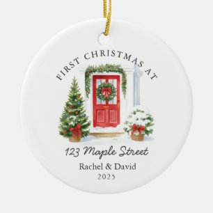 First Christmas at New Address – Red Door  Ceramic Ornament