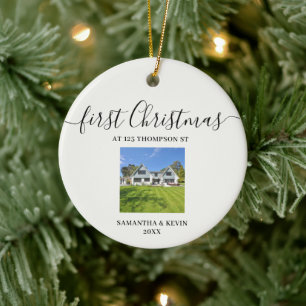 First Christmas at New Home Custom House Photo Ceramic Ornament