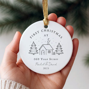 First Christmas at Our New Address – Minimal House Ceramic Ornament