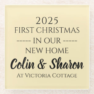 First Christmas At Our New Home Personalised Home Glass Coaster