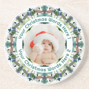 First Christmas Autumn Green Family Photo Gift Coaster