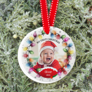 First Christmas Baby 2-Sided Two Photo Keepsake Ceramic Ornament